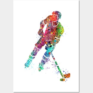 Boy Ice Hockey Player Watercolor Sport Athlete Posters and Art